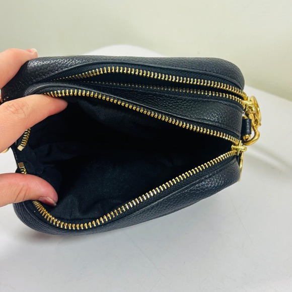 Tory Burch Purse Black Perry Bombe Mini Bag Pebbled Leather Crossbody Gold - Picture 6 of 9